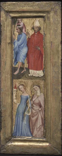 St. Christopher, St. Erasmus, St. Barbara, and another female saint by Unknown, painting, 1419-1429