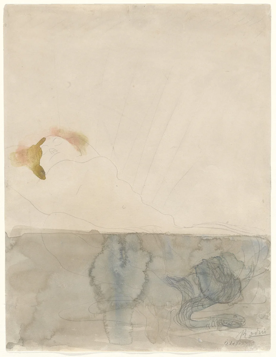 Nude with Serpent by Auguste Rodin, drawing, 1900
