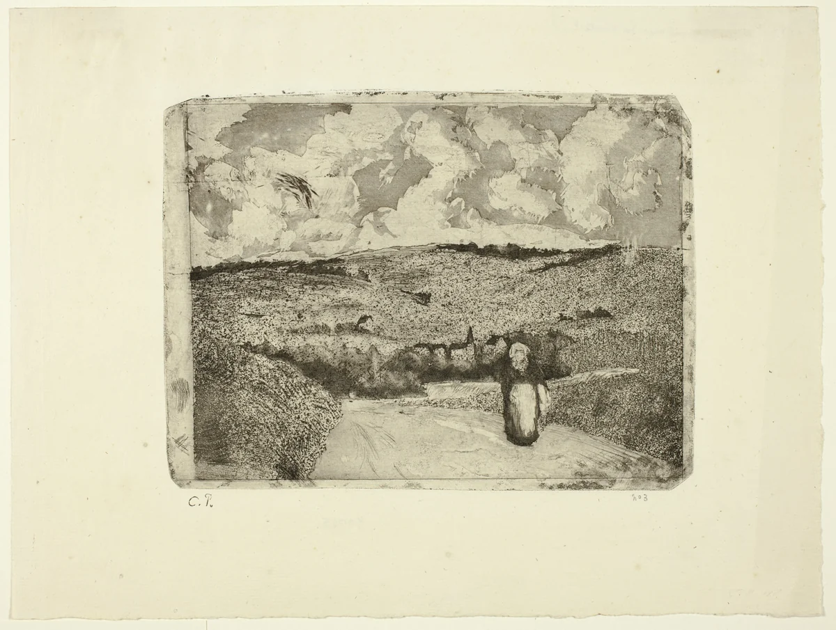 The Woman on the Road by Camille Pissarro, print, 1879