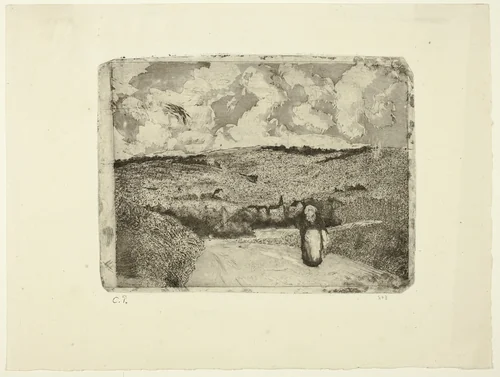 The Woman on the Road by Camille Pissarro, print, 1879