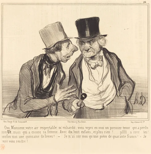 Oui, Monsieur, votre air respectable m'enhardit... by Honoré Daumier, print, 1840