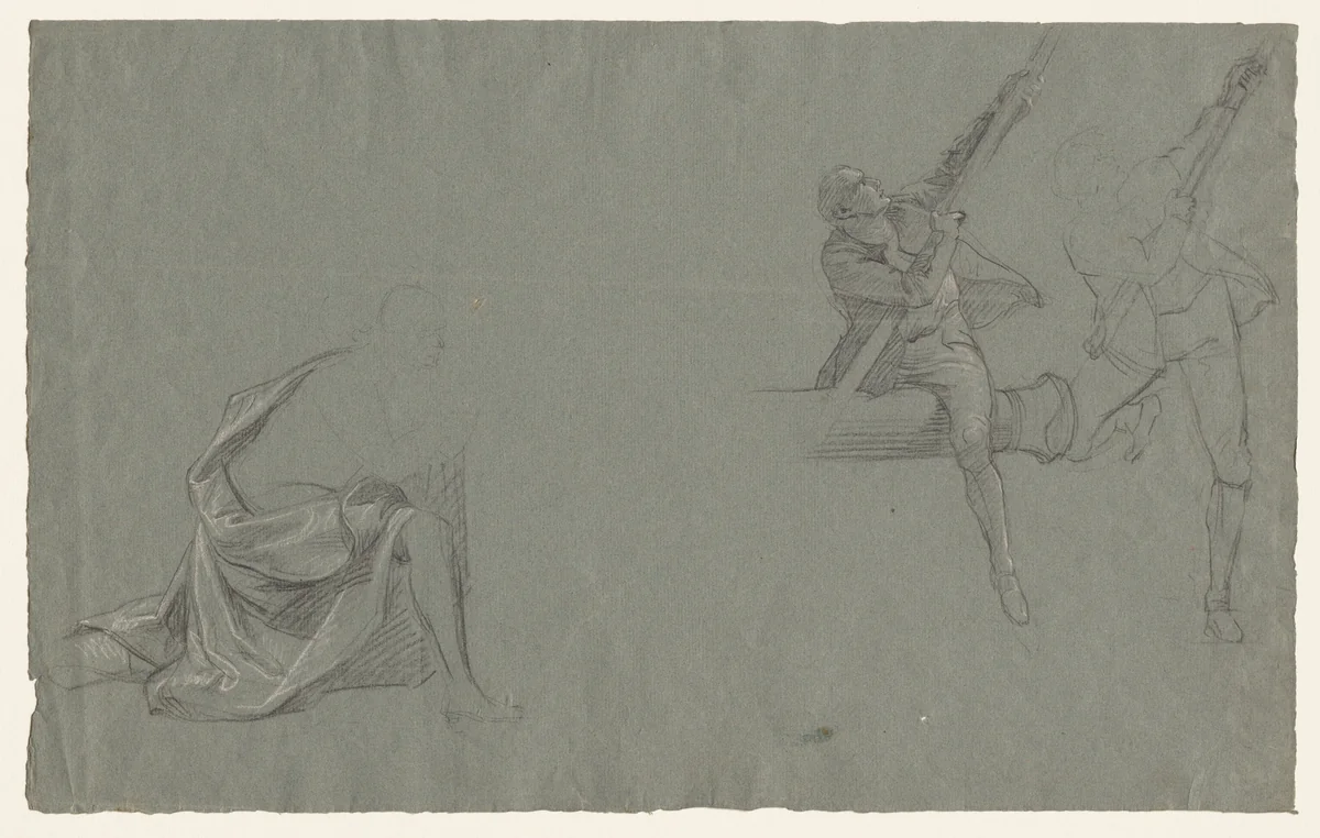 Drapery Study; Two Figures Pulling a Pole by John Singleton Copley, drawing, 1785-1786