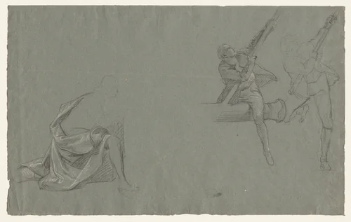 Drapery Study; Two Figures Pulling a Pole by John Singleton Copley, drawing, 1785-1786