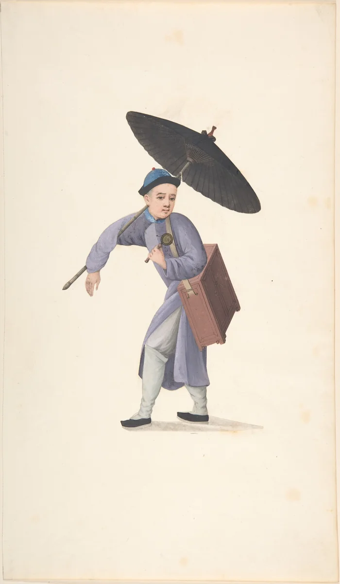 Chinese Man with Parasol, Rattle and Box by anonymous, drawing, 1800-1900