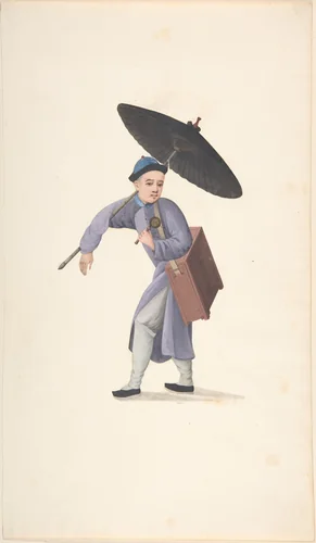 Chinese Man with Parasol, Rattle and Box by anonymous, drawing, 1800-1900
