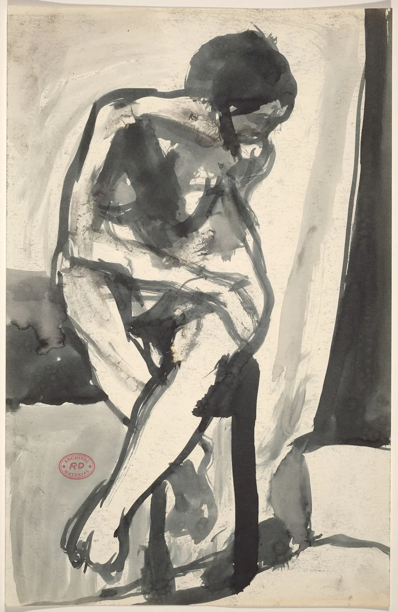 Untitled [seated nude crossing her legs and turning right] by Richard Diebenkorn, drawing, 1955-1967