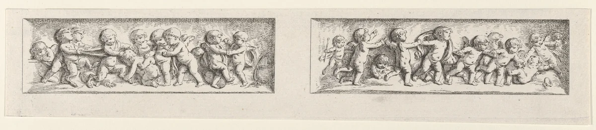Two Friezes with Playing Putti, Premier Livre, Sixieme Cahier, plate 34 from "L'Oeuvre de J. B. Huet" by Jean Baptiste Huet, print, 1780-1799