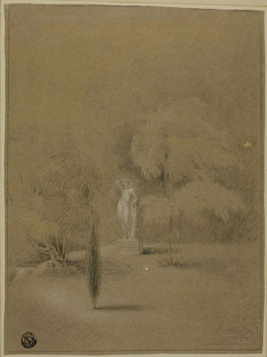 Statue on Lawn in Epsom by George Henry Harlow, drawing, 1809-1819