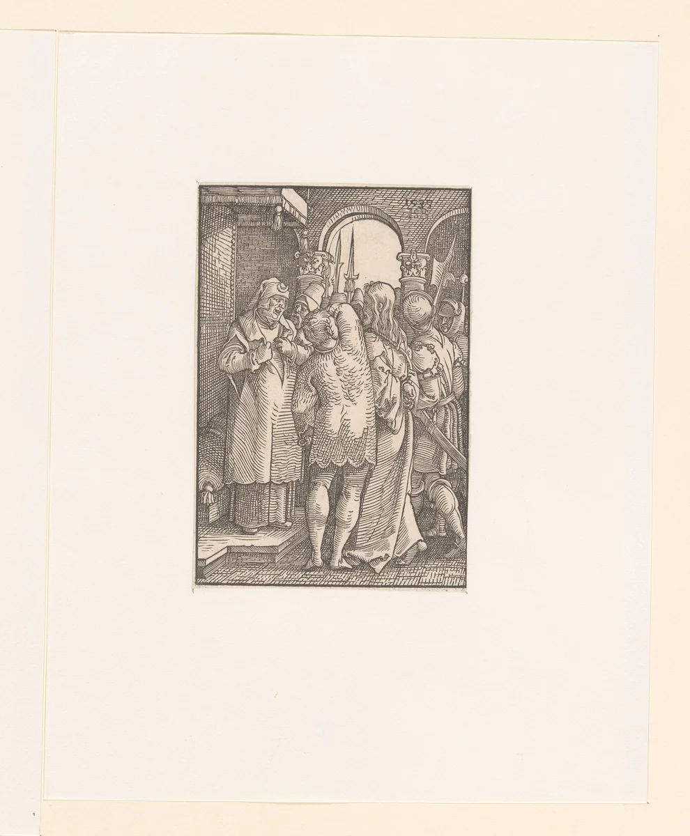 Christus voor Kajafas by anonymous, print, 1535