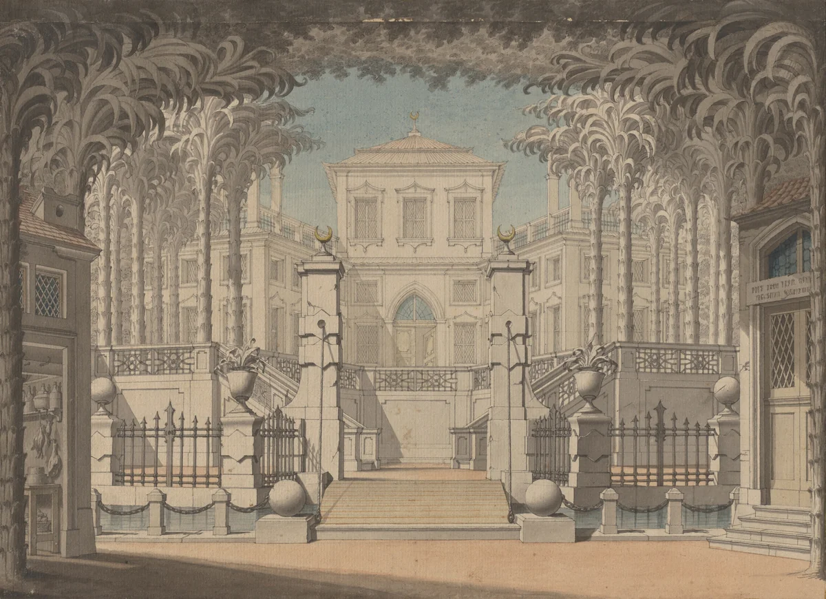 A Turkish Palace (Probably for Mozart's "Abduction from the Seraglio") by Giuseppe Quaglio, drawing, 1790-1799