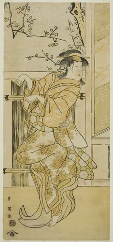 The Actor Segawa Kikunojo III as Kojoro-gitsune (Female Fox) Disguised as Omiki in the Play Komachi-mura Shibai no Shogatsu, Performed at the Nakamura Theater in the Eleventh Month, 1789 by Katsukawa Shun'ei (勝川春英), print, 1784-1794