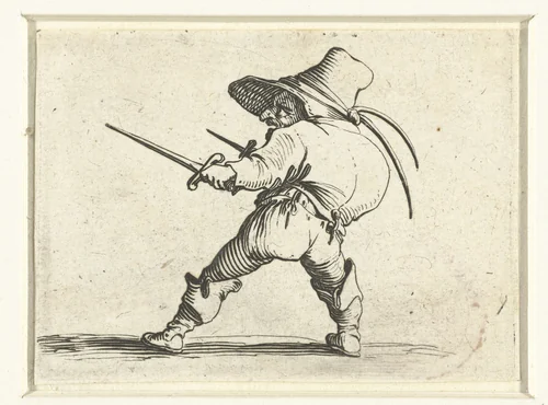 Kleine mens (karikatuur) met twee dolken by Jacques Callot, print, 1621-1625