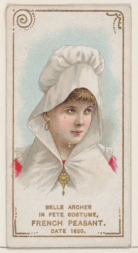 Belle Archer in Fete Costume of French Peasant of 1820, from the set Actors and Actresses, First Series (N70) for Duke brand cigarettes by W. Duke, Sons & Co., print, 1888-1889