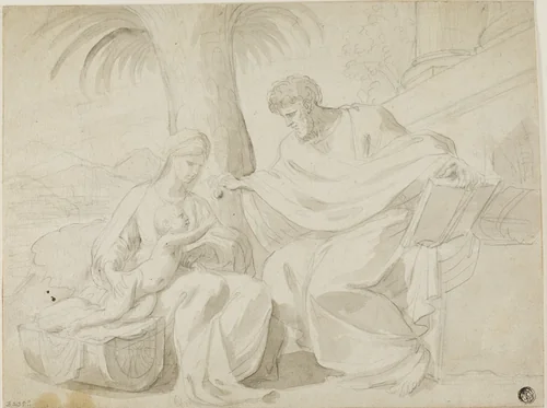 Holy Family by Eustache Le Sueur or Sébastien Bourdon, drawing, 1642-1653