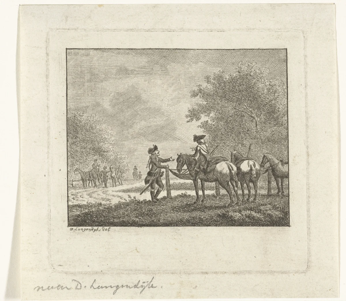 Twee soldaten in gesprek by Joannes Bemme, print, 1800-1841
