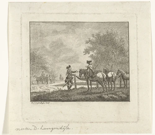 Twee soldaten in gesprek by Joannes Bemme, print, 1800-1841