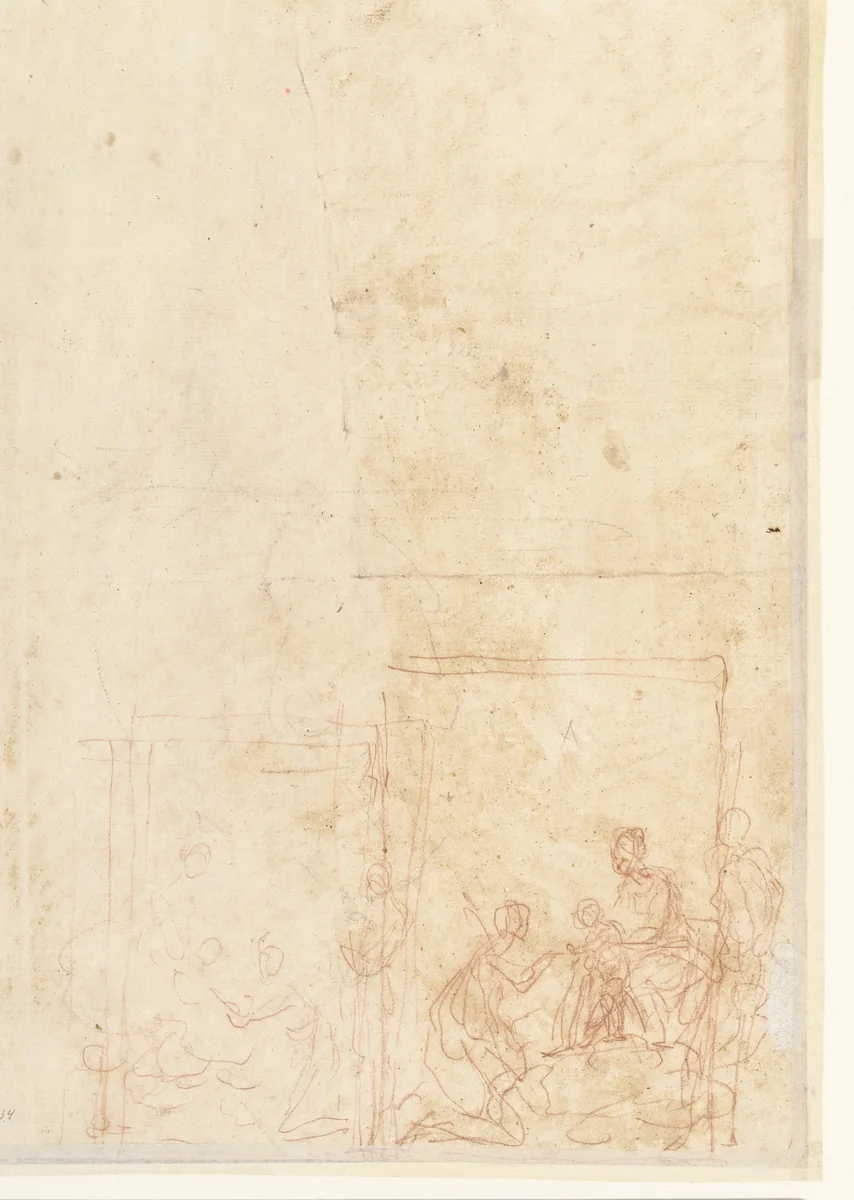 Twee kleine schetsen van het Mystiek huwelijk van de heilige Catharina by Ottavio Vannini, drawing, 1500-1600