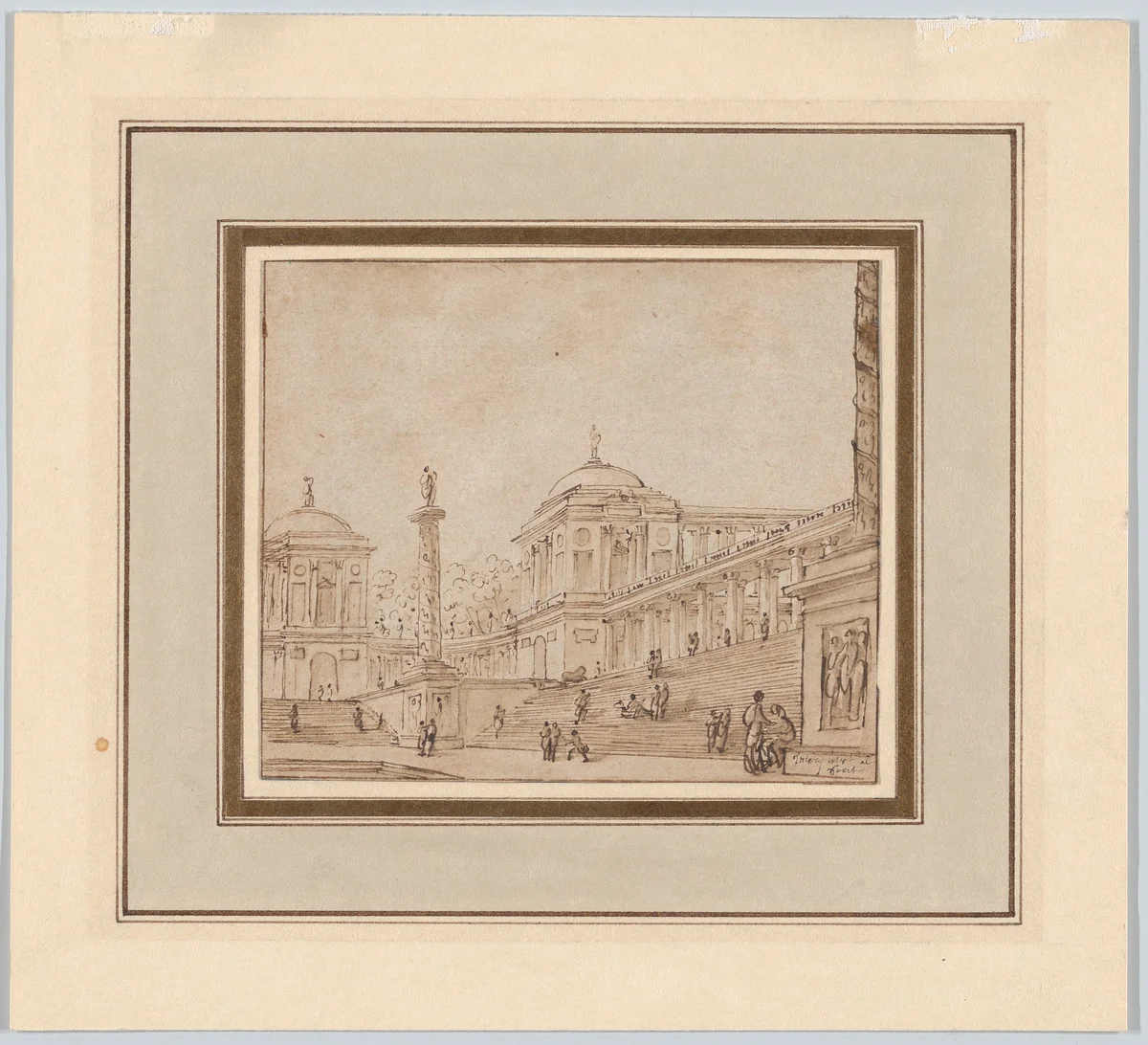 An Architectural Capriccio by Luc Vincent Thiery de Sainte Colombe, drawing, 1767-1777
