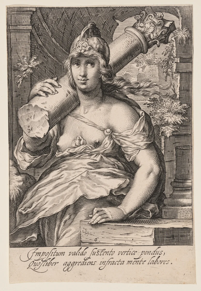 Fortitude, from The Seven Virtues by Jacob Matham, print, 1597