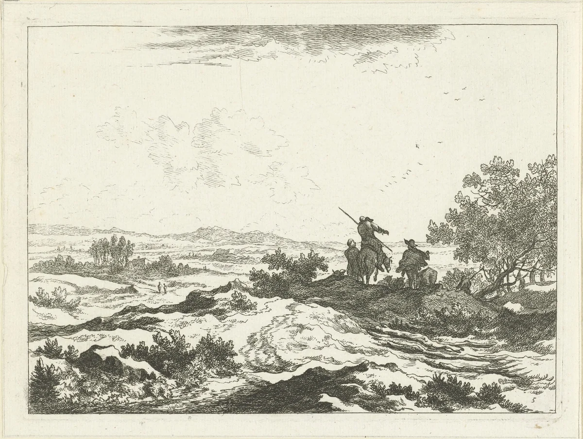 Landschap met herders op heuvel by Johannes Gronsveld, print, 1679-1728