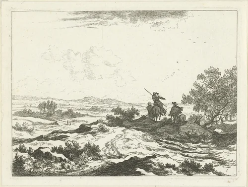 Landschap met herders op heuvel by Johannes Gronsveld, print, 1679-1728