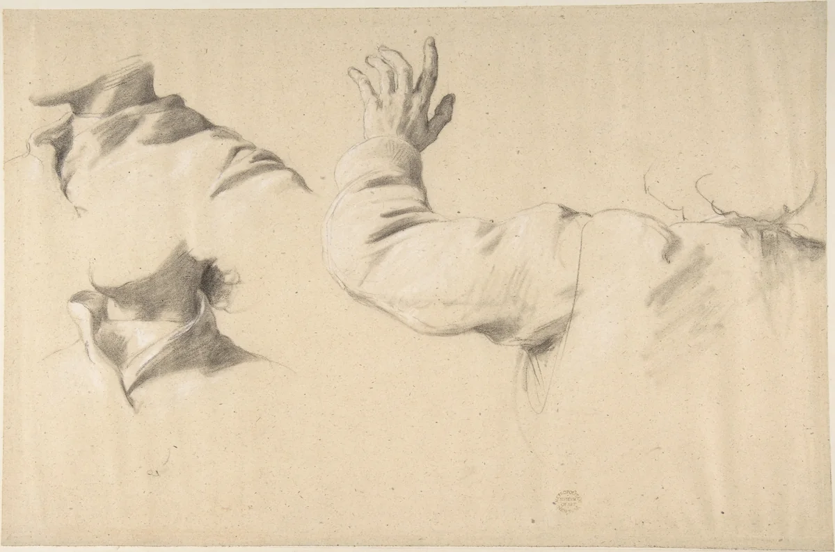Studies of Drapery in Sleeve and Collars by Romain Cazes, drawing, 1828-1881