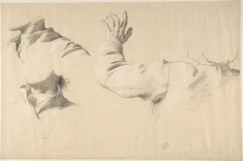 Studies of Drapery in Sleeve and Collars by Romain Cazes, drawing, 1828-1881