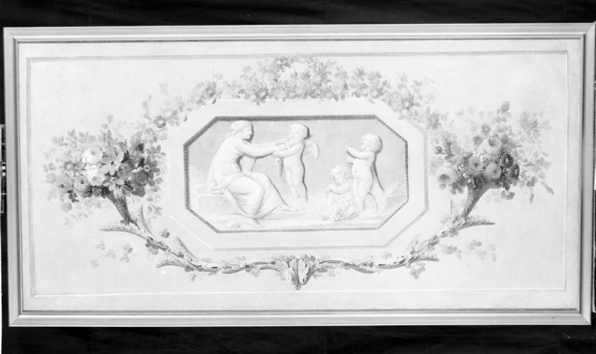 Nymphs and cupids in an octagonal medallion by French Painter, painting, 1770-1790