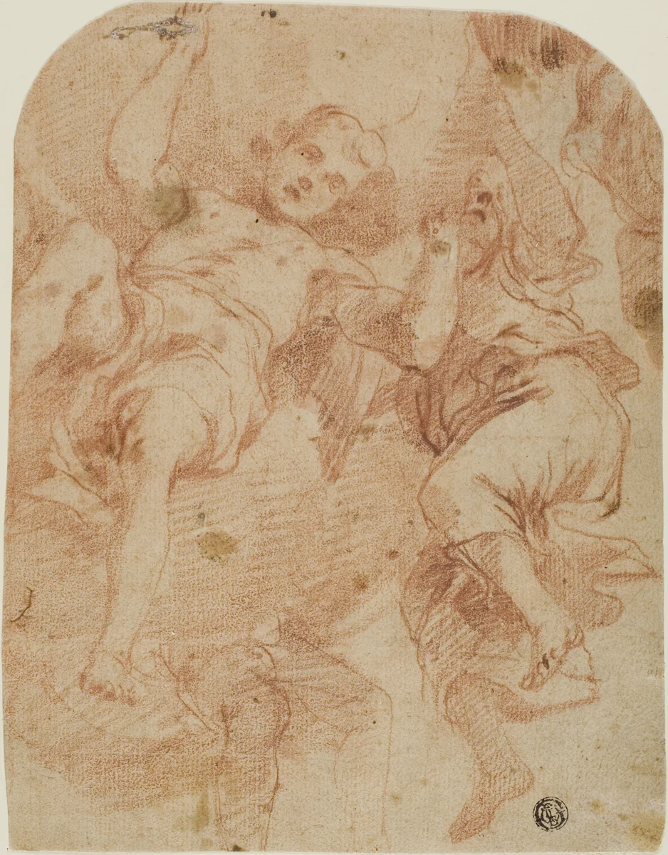 Study of Two Angels by Mattia Preti, drawing, 1661-1666