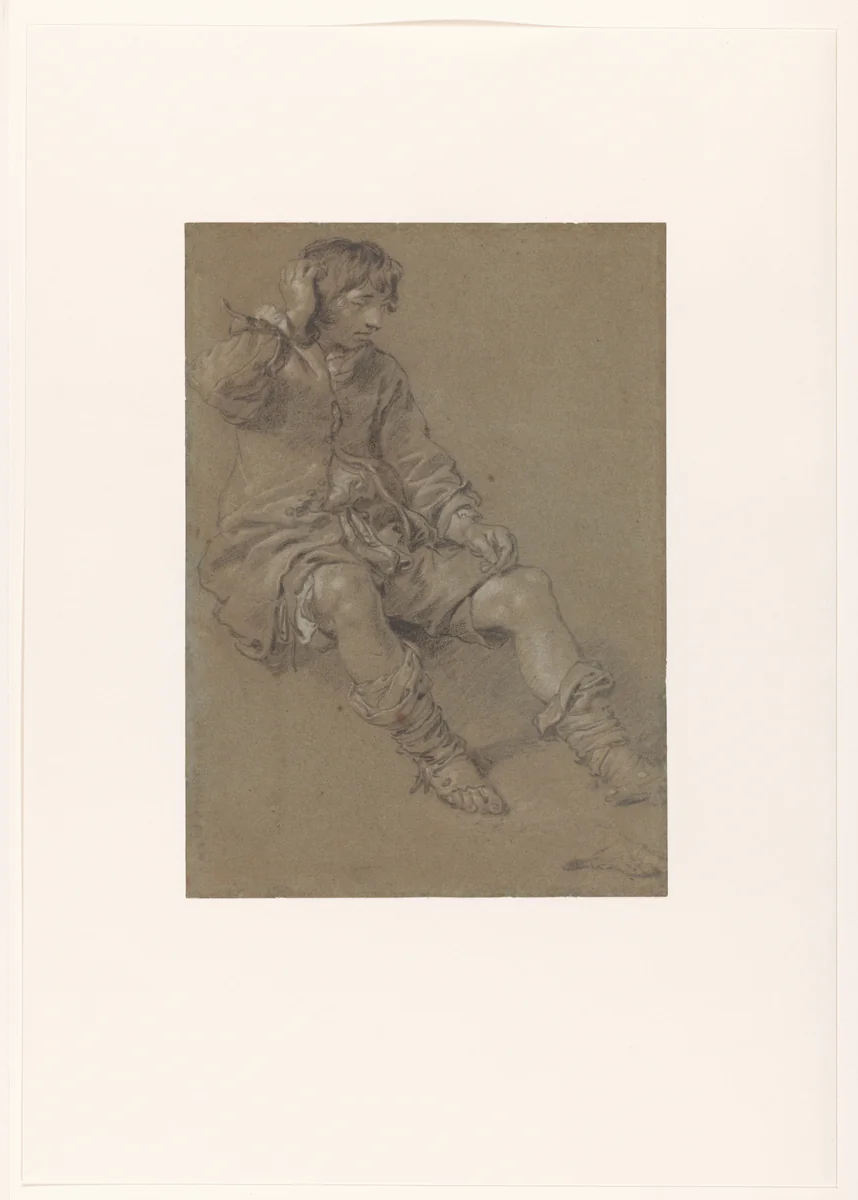 Sitting Boy by Jan van Noordt, drawing, 1644-1680