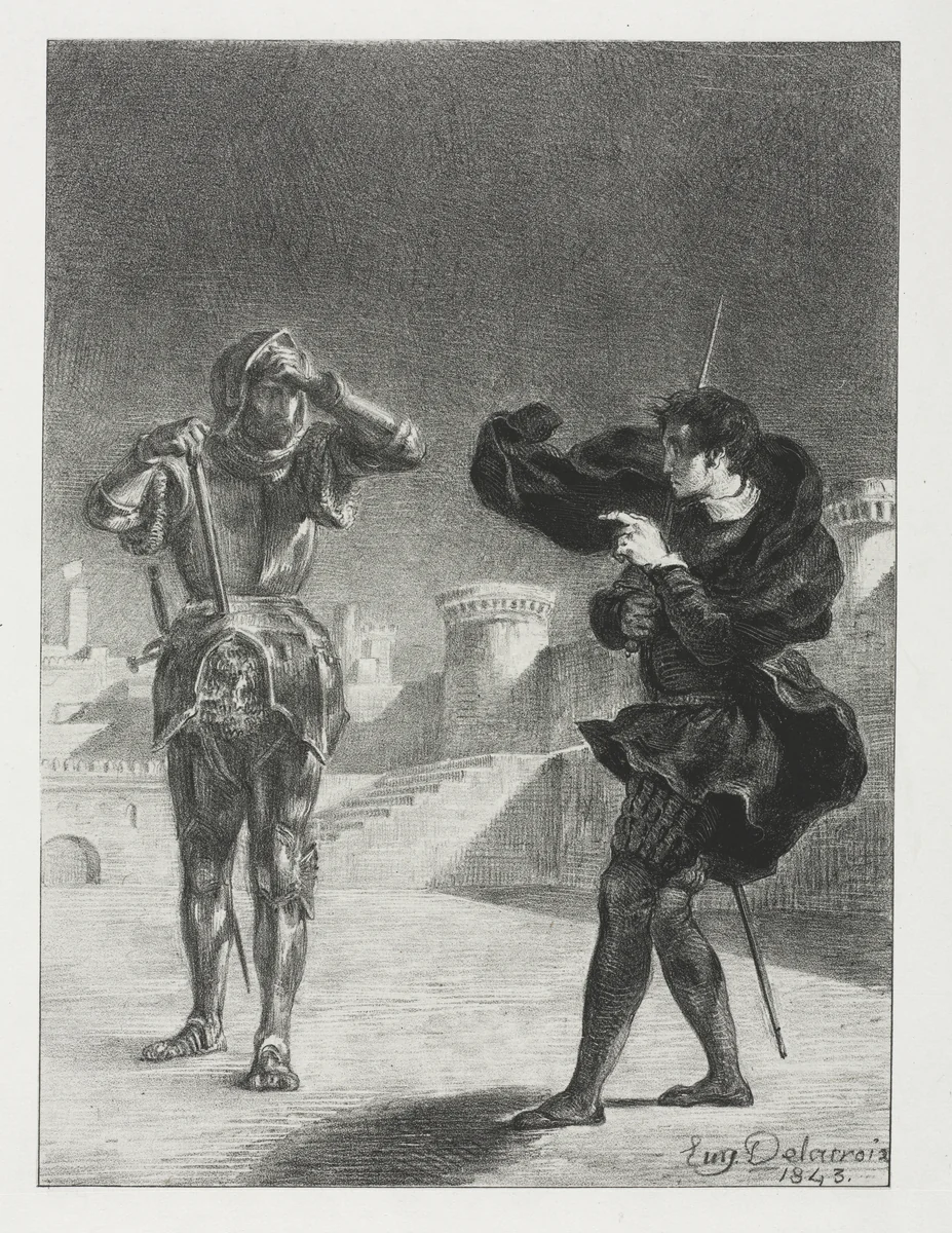 Hamlet: The Phantom on the Terrace by Eugène Delacroix, print, 1843