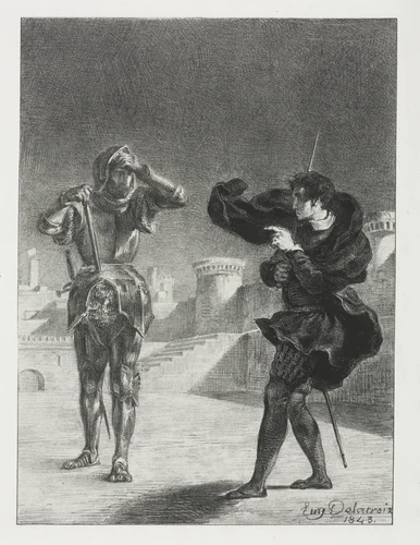 Hamlet: The Phantom on the Terrace by Eugène Delacroix, print, 1843