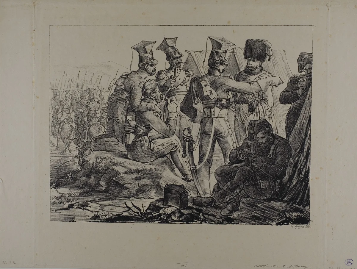 Lancers on Bivouac by Nicolas Toussaint Charlet, print, 1818