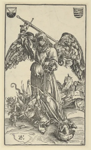 The Archangel Michael Weighing a Soul by Lucas Cranach, print, 1506