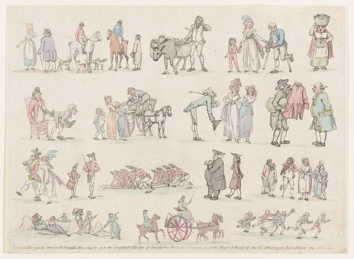 Plate 6, Outlines of Figures, Landscapes and Cattle...for the Use of Learners by Thomas Rowlandson, print, 1790