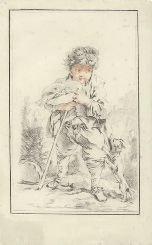 Jongen met in zijn hoed twee vogels by anonymous, drawing, 1732-1800