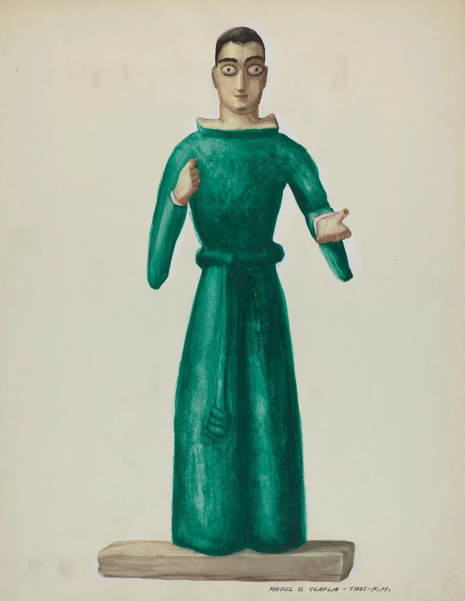 Wooden Santo in Bright Green Dress by Majel G. Claflin, index of american design, 1935-1942