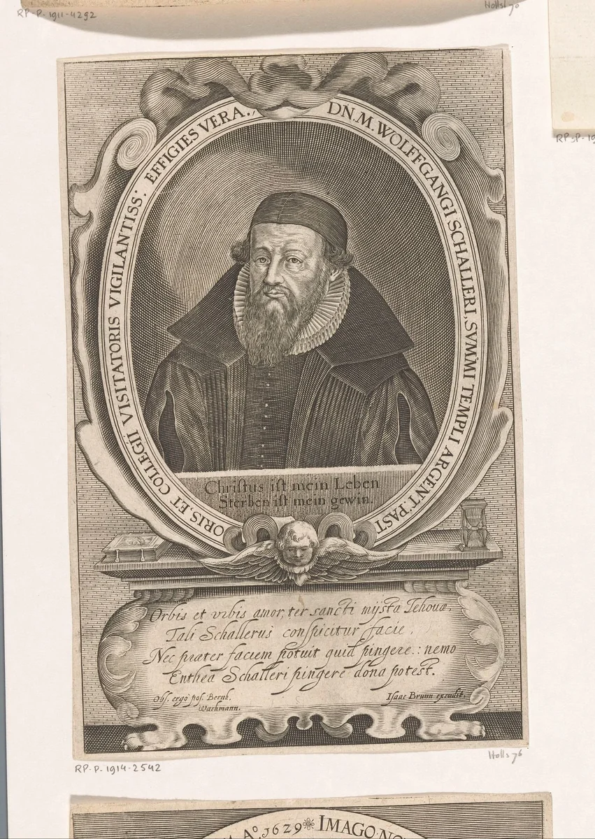 Portret van Wolfgang Schaller by Isaac Brun, print, 1613-1657