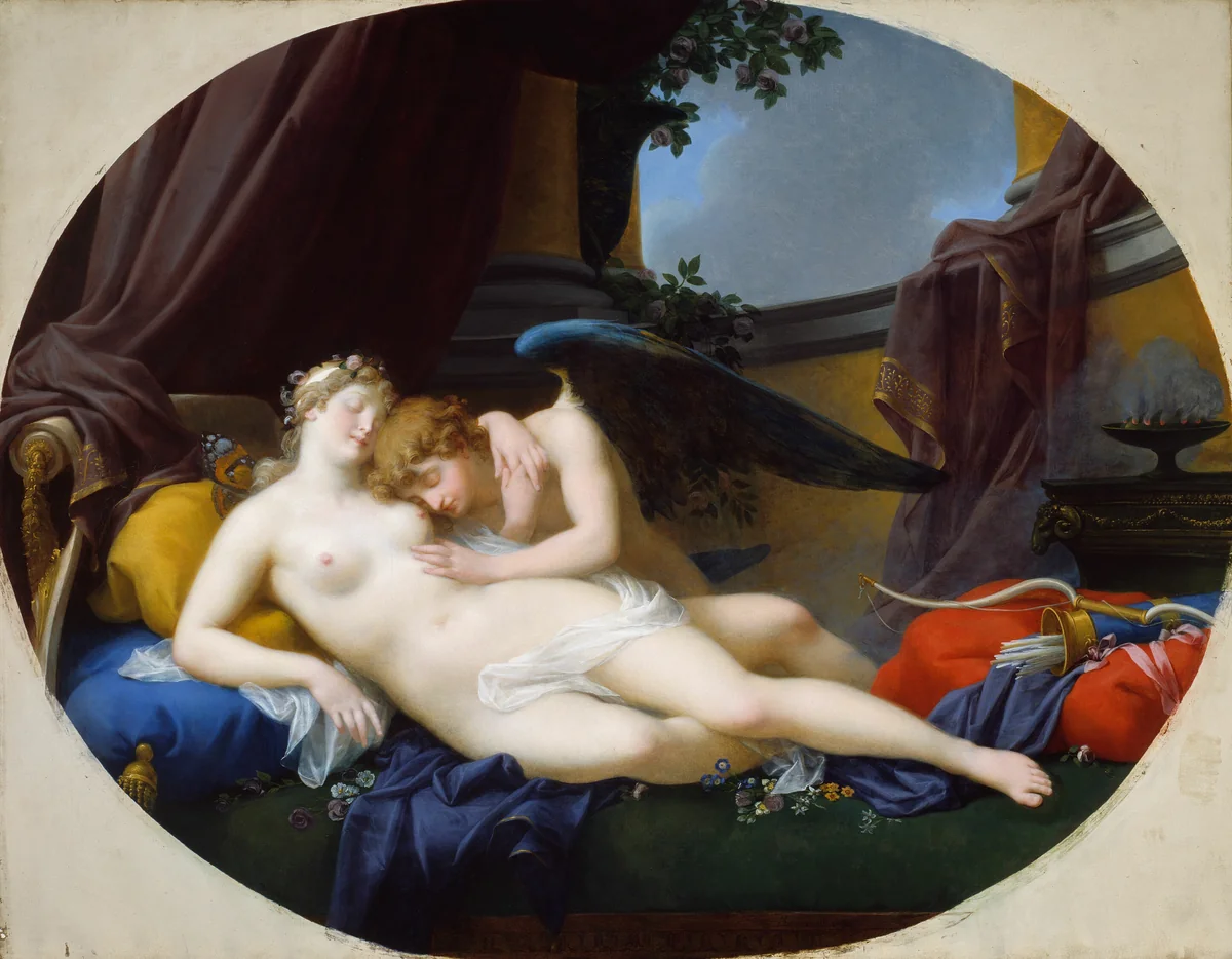 Cupid and Psyche by Jean Baptiste Regnault, painting, 1828