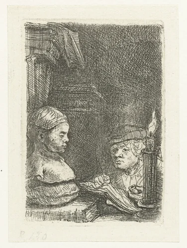 Man drawing from a cast by Rembrandt van Rijn, print, 1850-1906