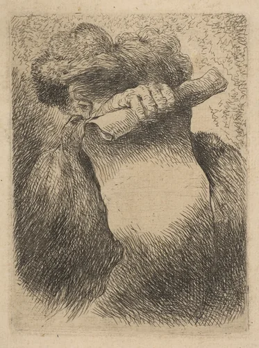 Man holding a scroll in front of his face, from "Small Heads in Oriental Headdress" by Giovanni Benedetto Castiglione, print, 1640-1655