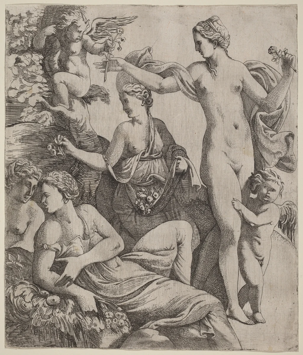 Venus with the Graces and Putti by Pierre Biard the Younger, print, 1620-1629