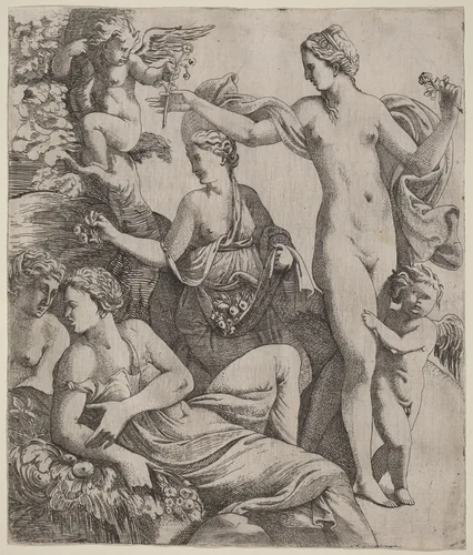 Venus with the Graces and Putti by Pierre Biard the Younger, print, 1620-1629