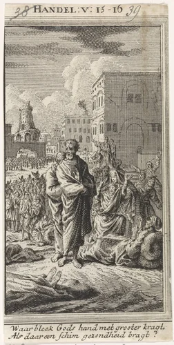 Petrus en Johannes tussen de zieken by Jan Luyken, print, 1712