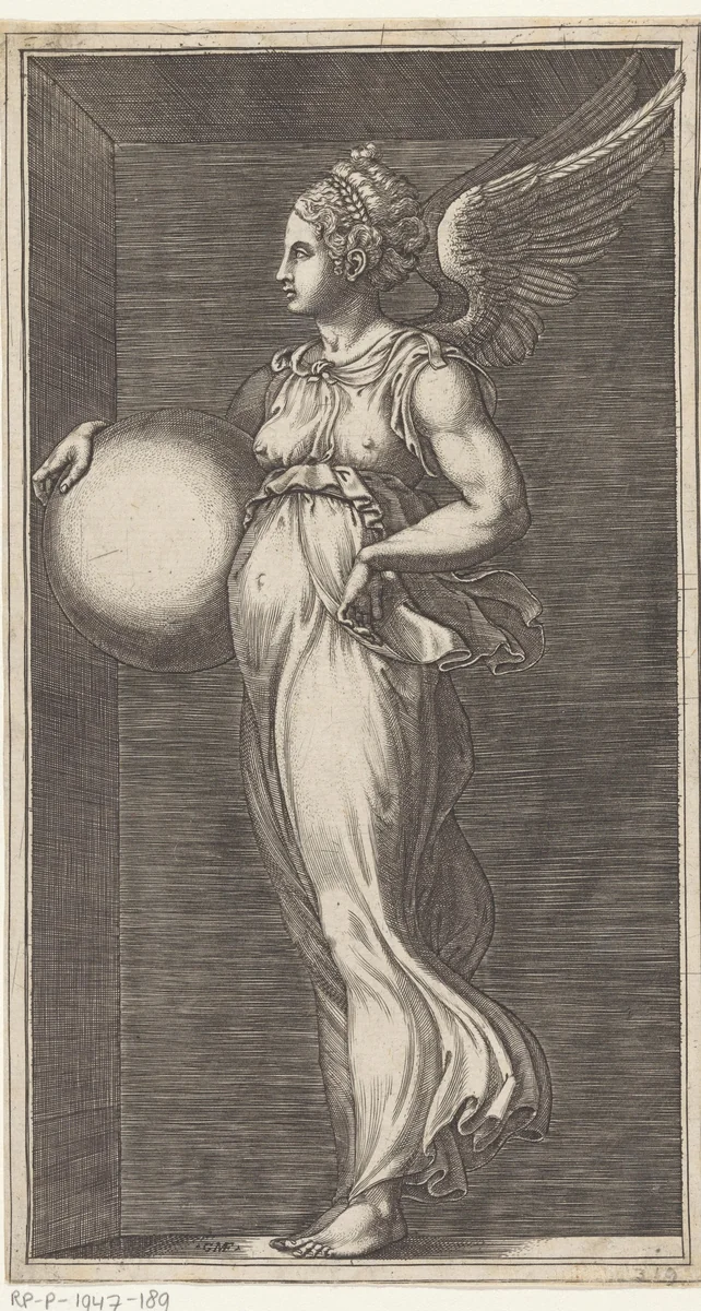 Allegorische figuur met een bol by Unknown, print, 1530-1582