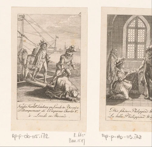 Karel V komt aan land bij Laredo by Daniel Nikolaus Chodowiecki, print, 1791