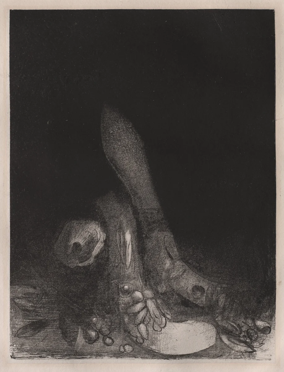 Flowers Fall and the Head of a Python Appears by Odilon Redon, print, 1896