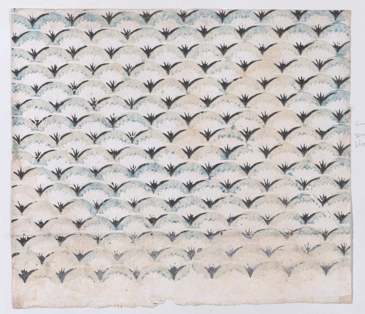 Sheet with overall curved abstract pattern by anonymous, print, 1800-1900