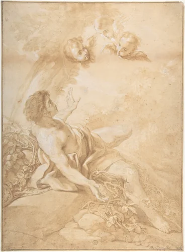 Saint Benedict on a Bed of Thorns by Benedetto Luti, drawing, 1666-1724