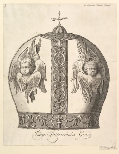 A Greek Patriarchal Crown – Tiara Patriarchalis Graeca (Aubry de La Mottraye's "Travels throughout Europe, Asia and into Part of Africa...," London, 1724, vol. I, plate 9) by William Hogarth, print, 1723-1724